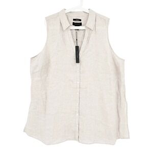 Tahari Women's Sleeveless 100% Linen Button Down Top Shirt Plus Sz 2X V-Neck NWT